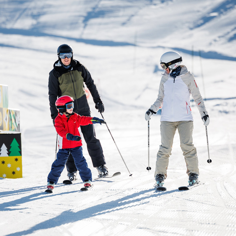 Family skiing in Meribel